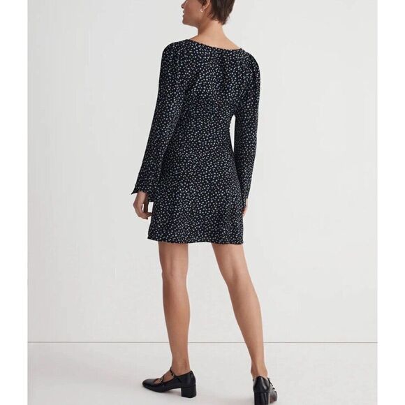 MADEWELL Dress Womens 2 Long Sleeve Mini NEW Ditsy Floral Black Blue NM453 - Picture 2 of 15